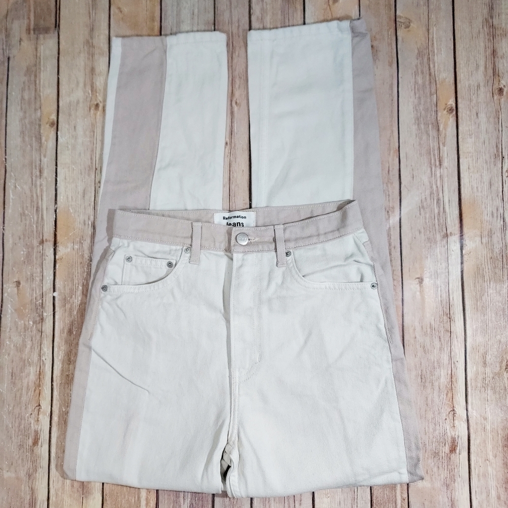 Reformation Cynthia Tonal Reworked High Rise Straight jeans Clay 26